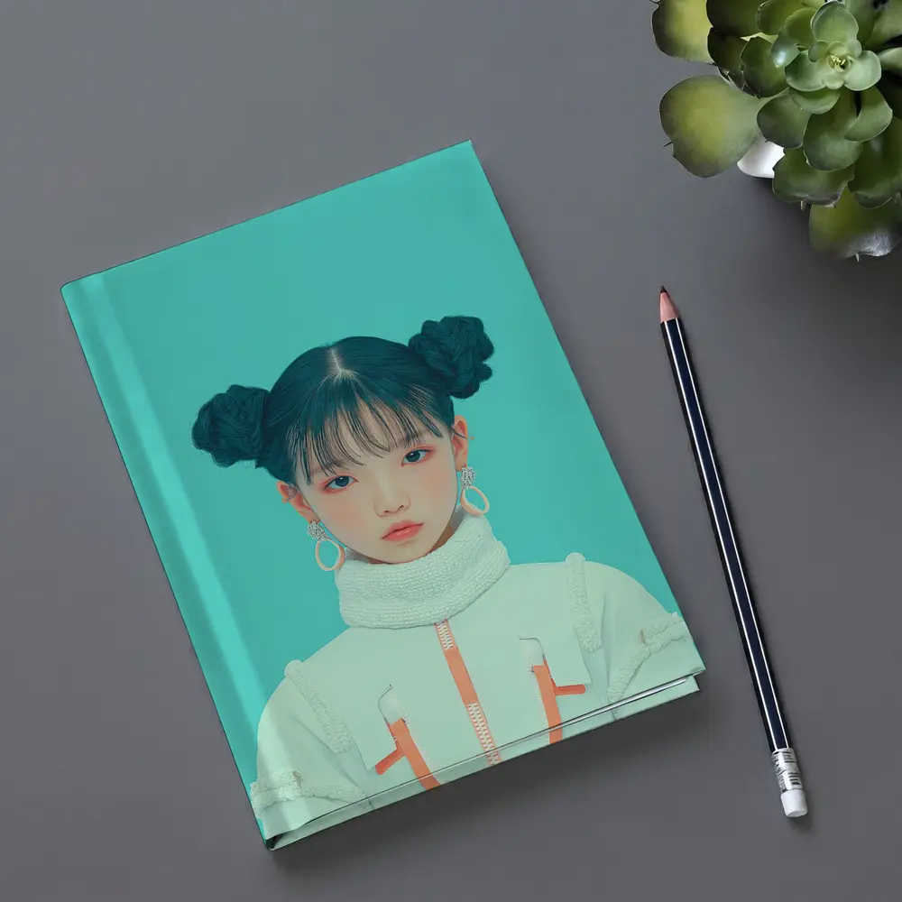 K-Pop Girl Space Jacket Teal Background – Notebooks