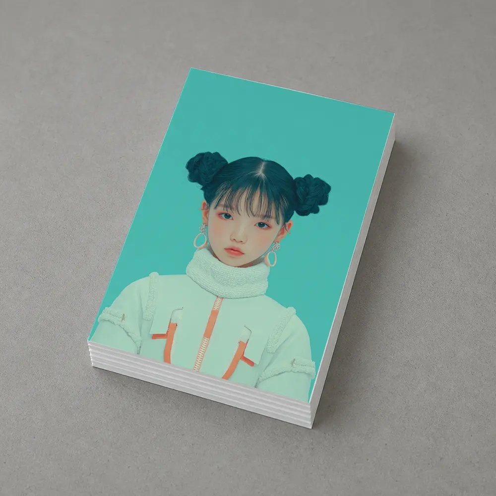 K-Pop Girl Space Jacket Teal Background – Postcards