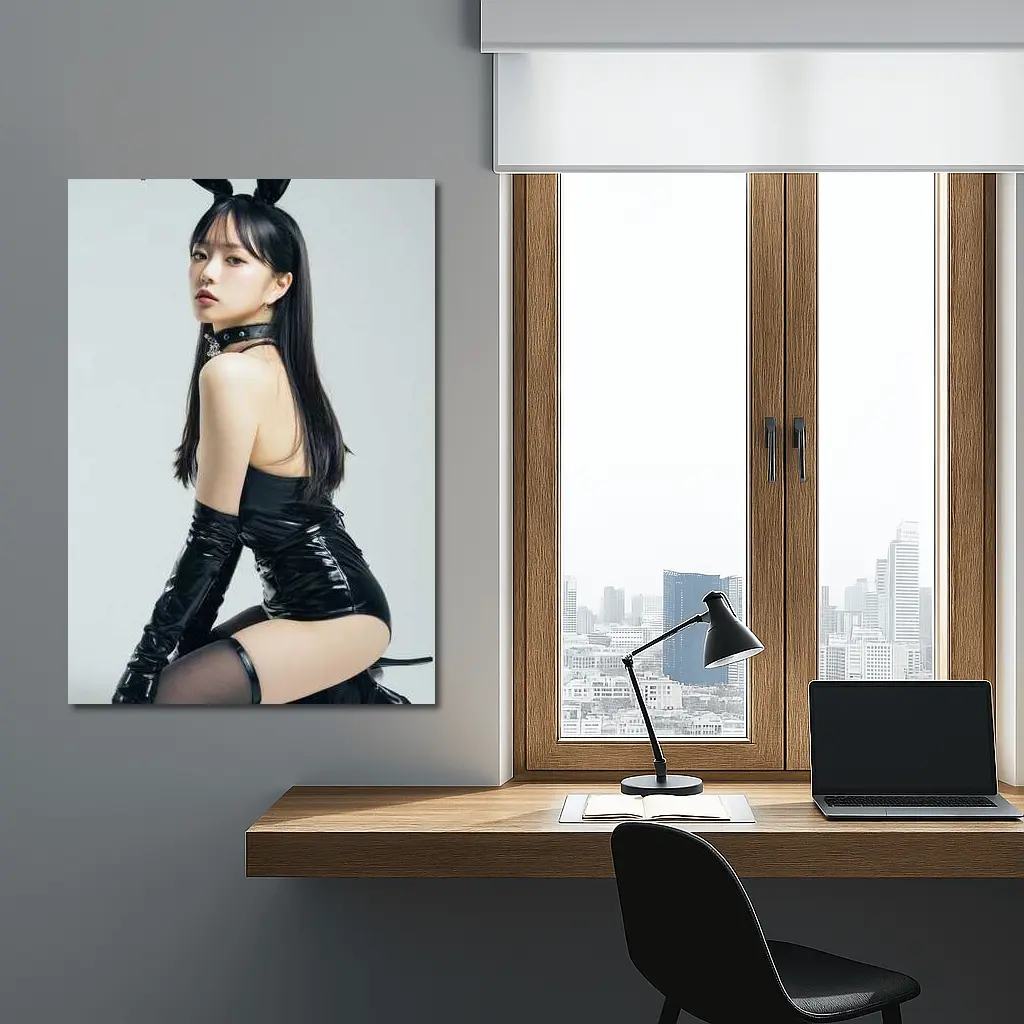 Bunny Girl Black Latex Costume White Background – Wall Art