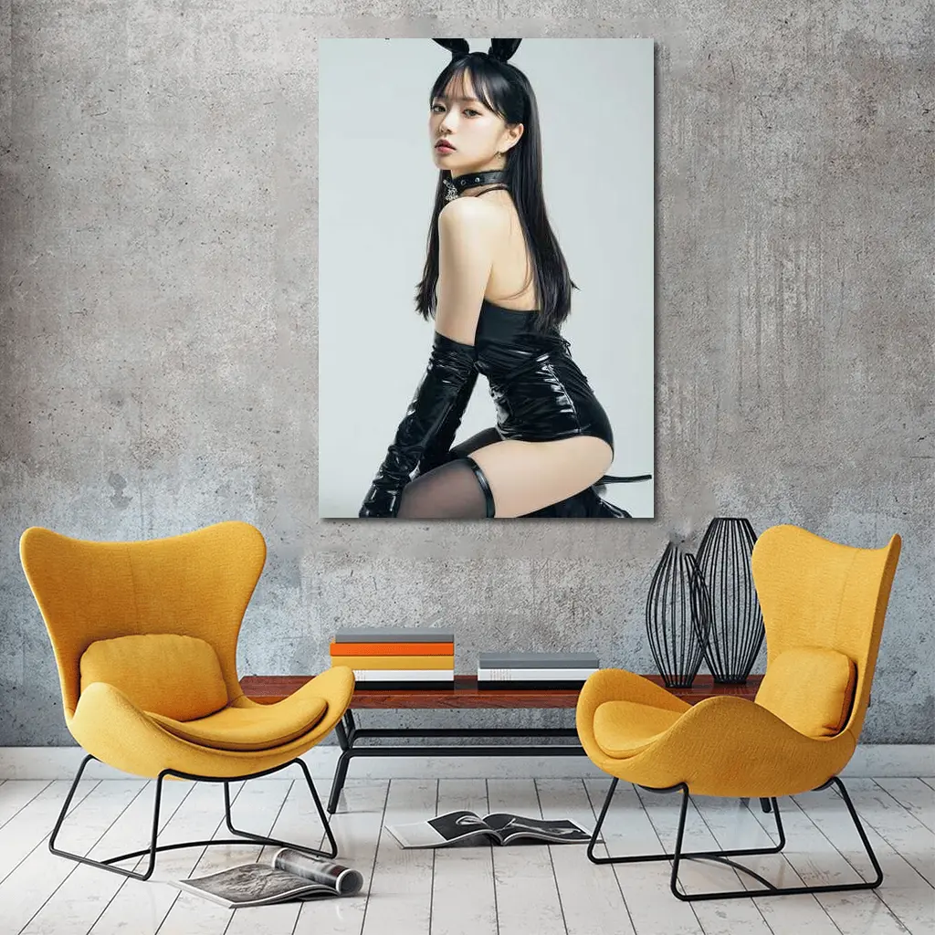 Bunny Girl Black Latex Costume White Background – Wall Art