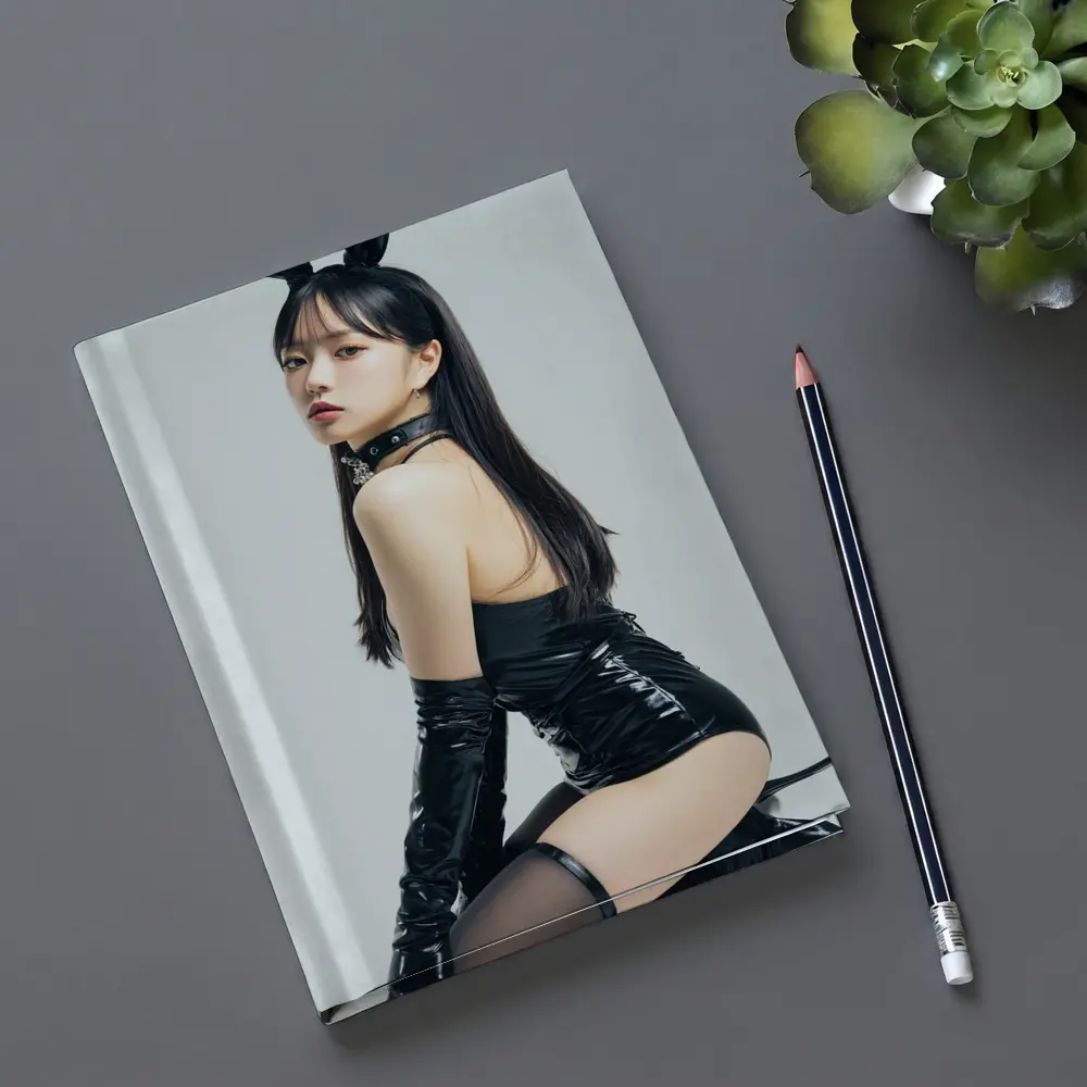 Bunny Girl Black Latex Costume White Background – Notebooks
