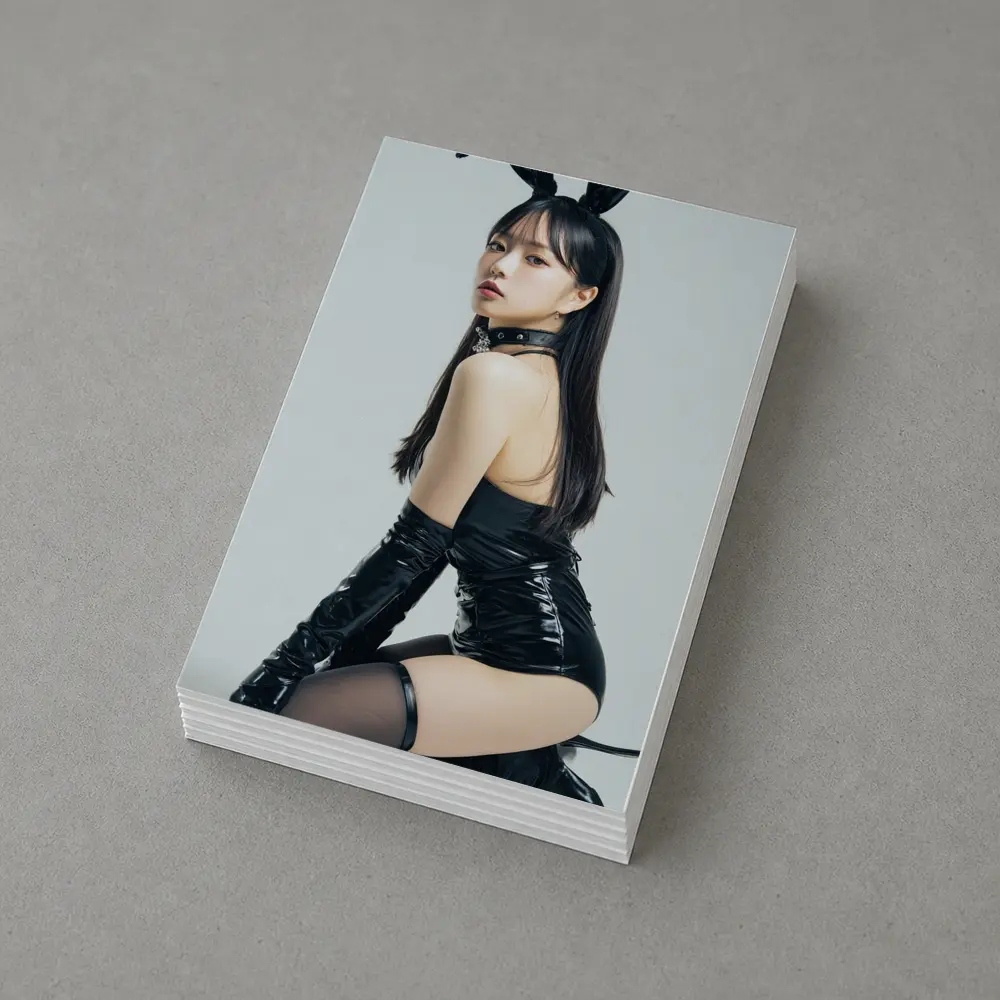 Bunny Girl Black Latex Costume White Background – Postcards