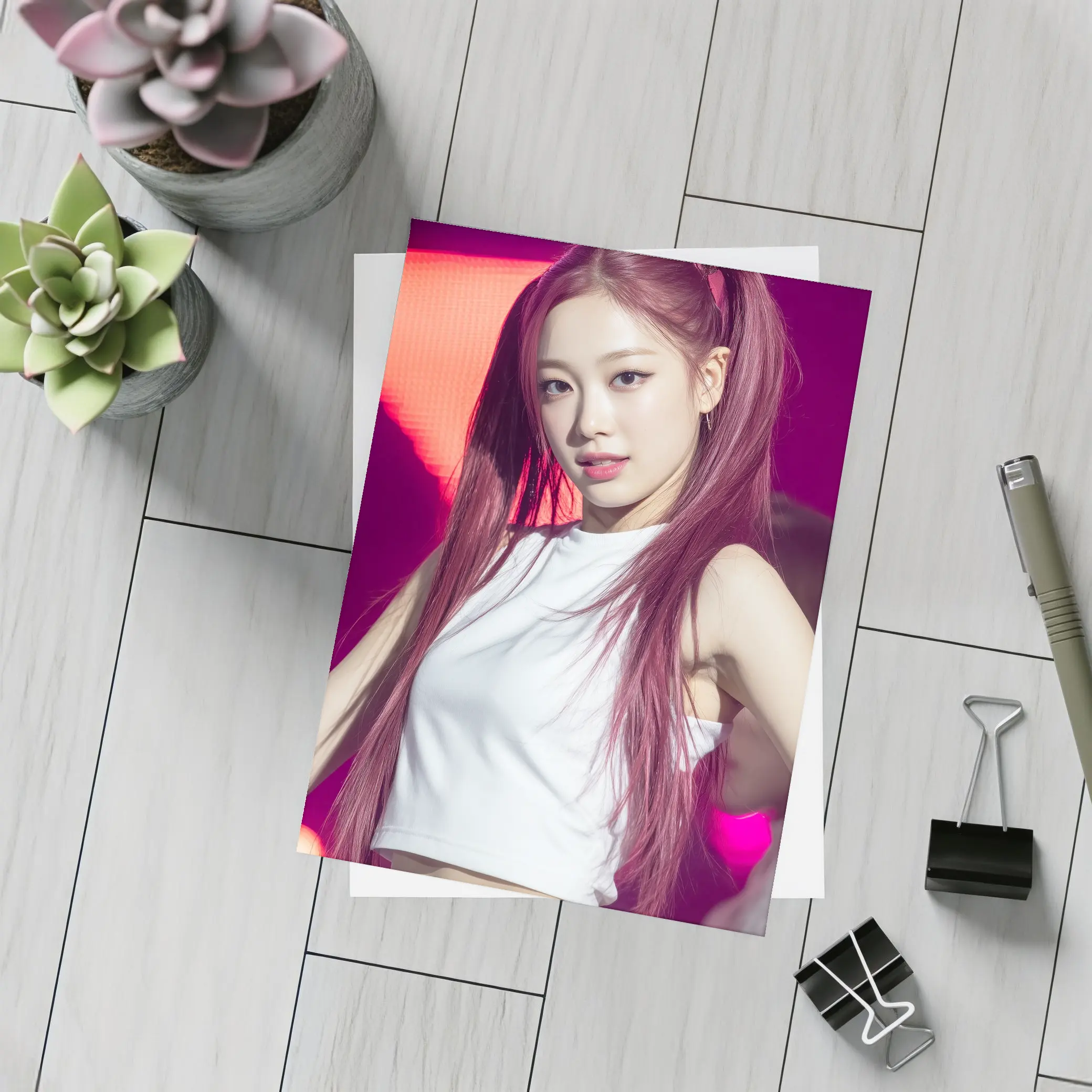 K-Pop Girl Pink Hair Stage Performance – Postcards