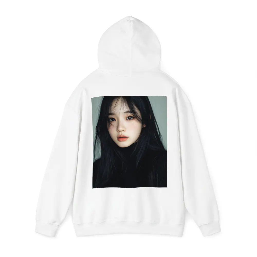 Korean Girl Portrait Dark Hair Gray Background – Hoodies