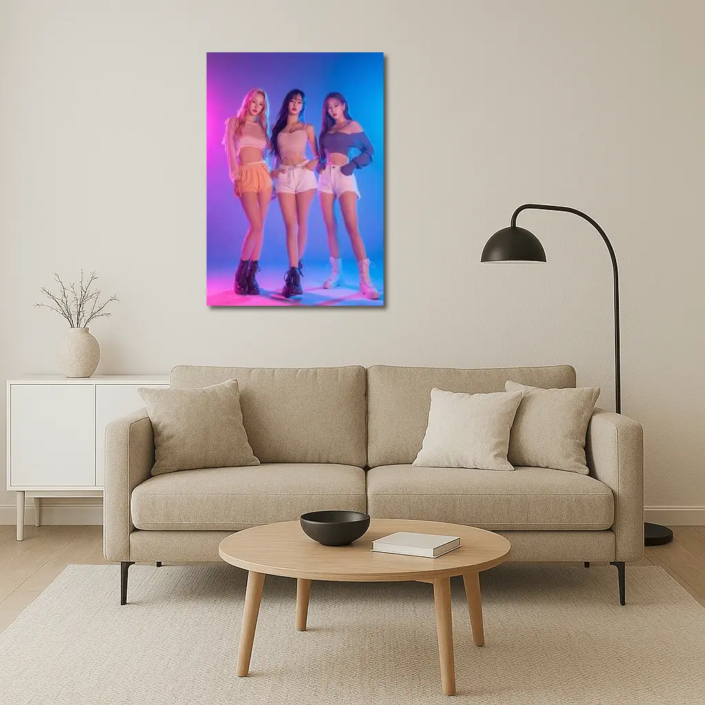 K-Pop Girl Group Neon Blue Pink Background – Wall Art