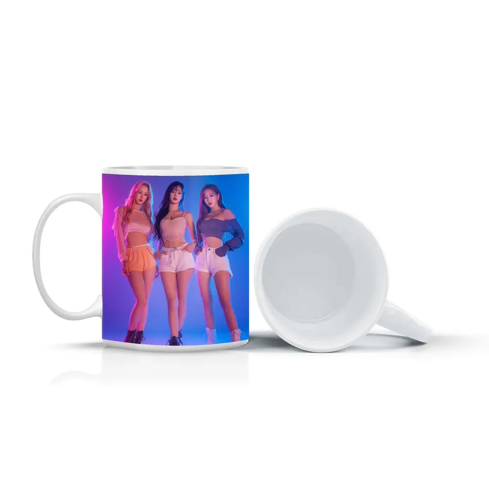 K-Pop Girl Group Neon Blue Pink Background – Mugs