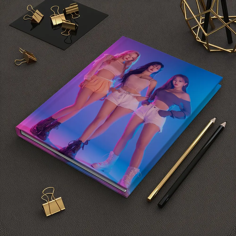 K-Pop Girl Group Neon Blue Pink Background – Notebooks