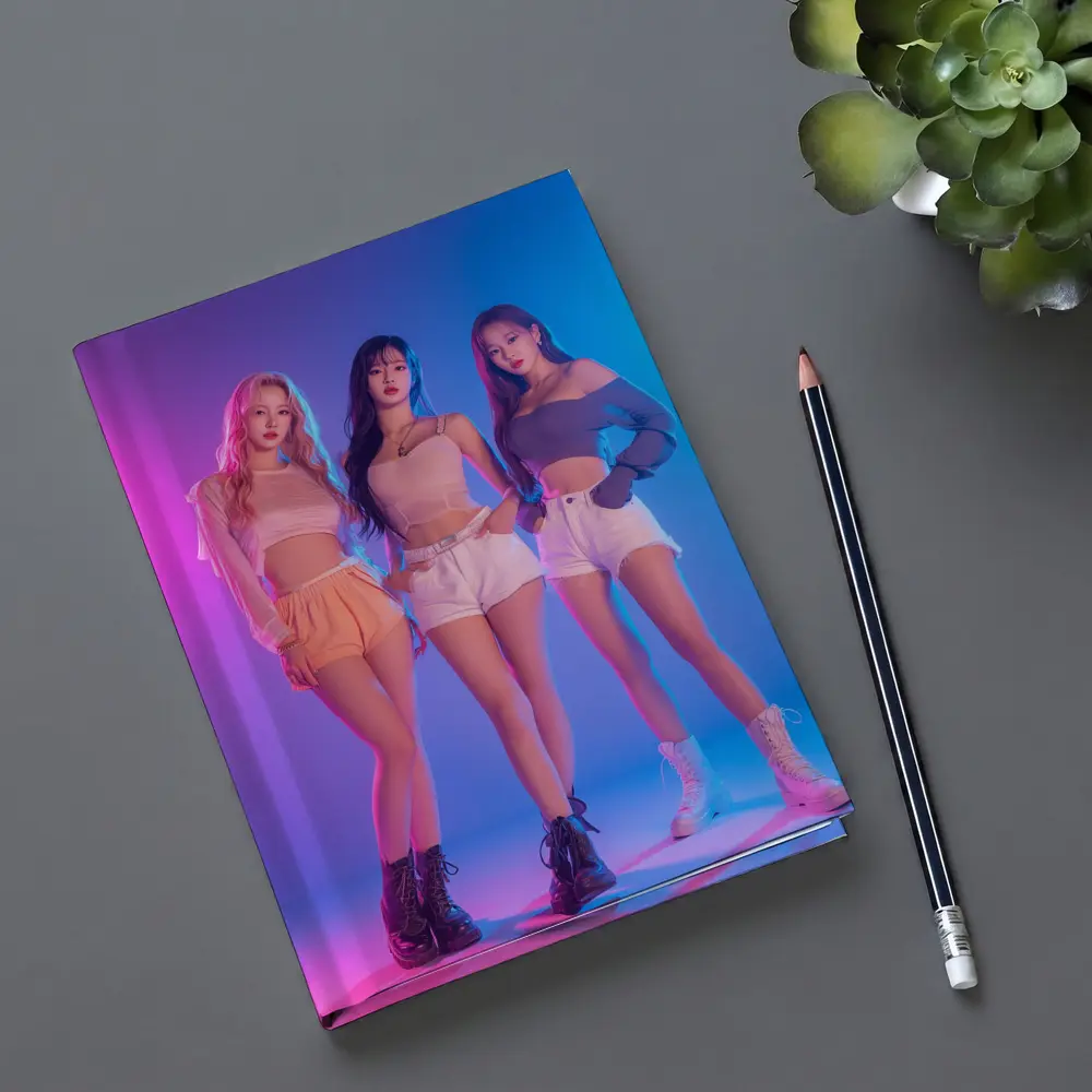 K-Pop Girl Group Neon Blue Pink Background – Notebooks