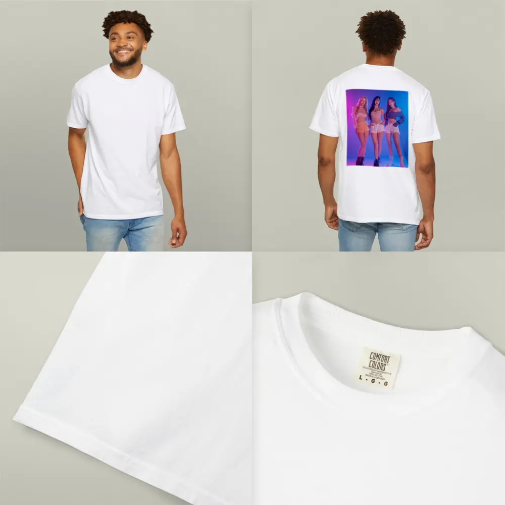 K-Pop Girl Group Neon Blue Pink Background – T-Shirts