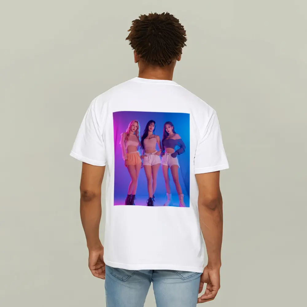 K-Pop Girl Group Neon Blue Pink Background – T-Shirts