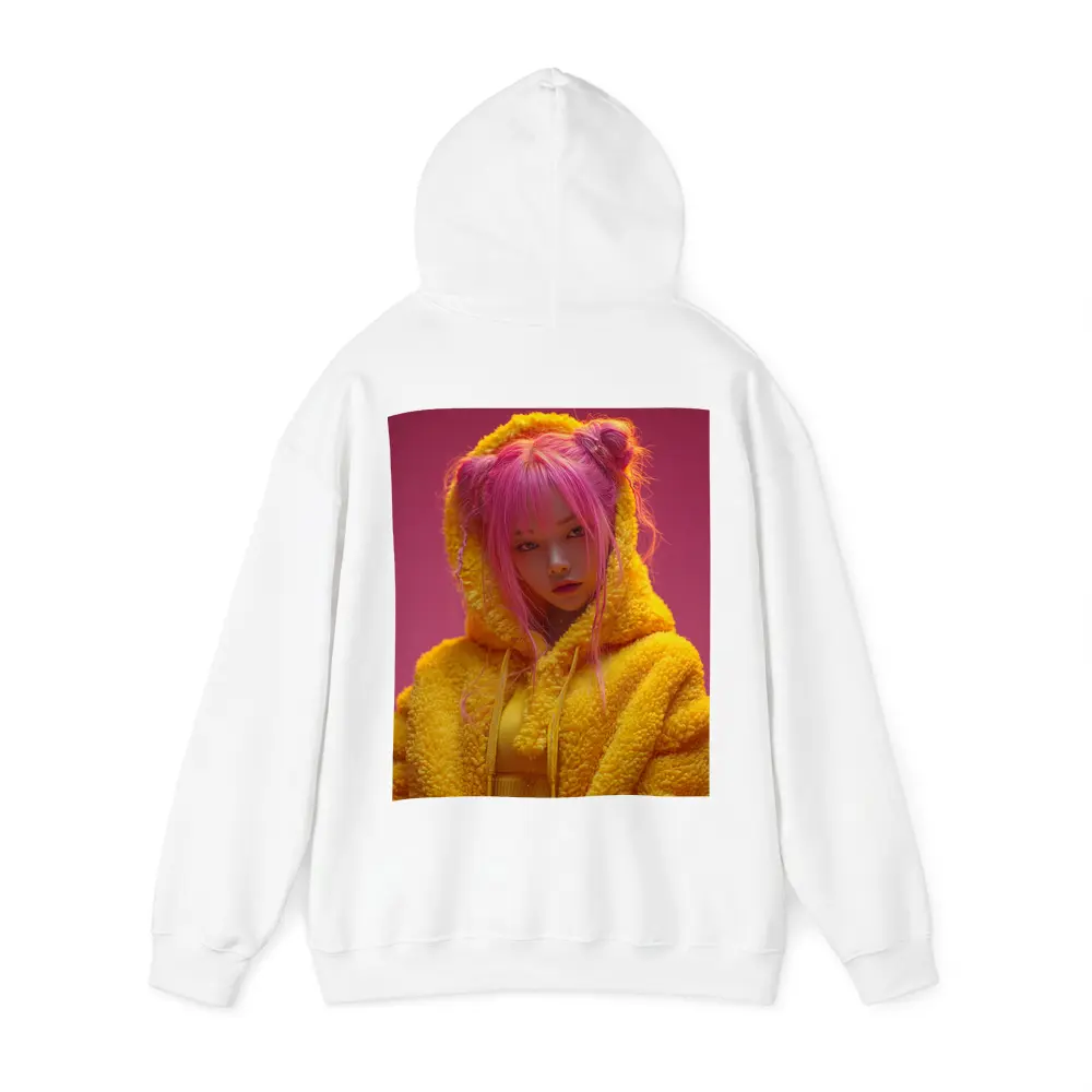 Pink Hair Girl Yellow Hoodie Pink Background – Hoodies