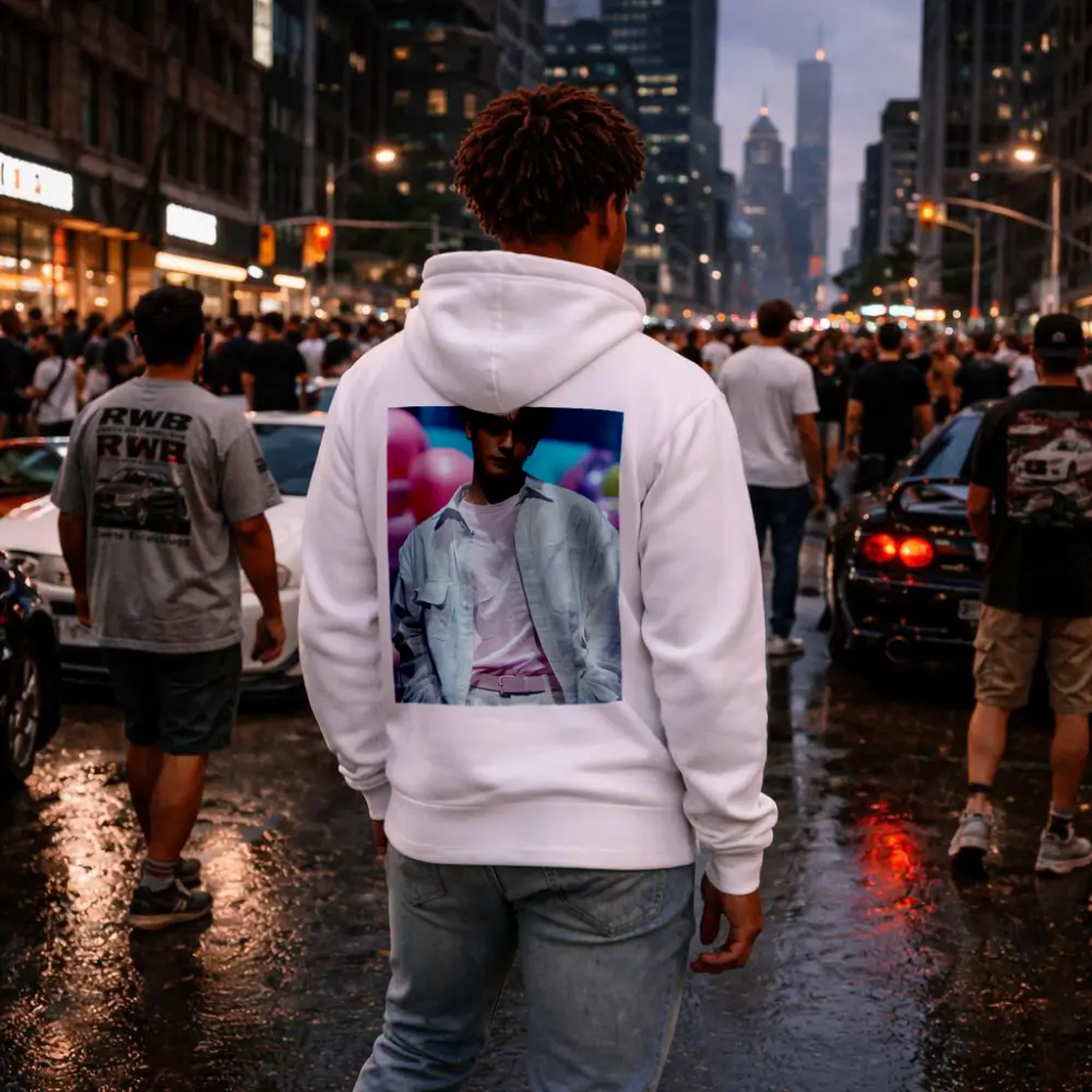 Young Korean Man Pastel Balloon Studio Background – Hoodies
