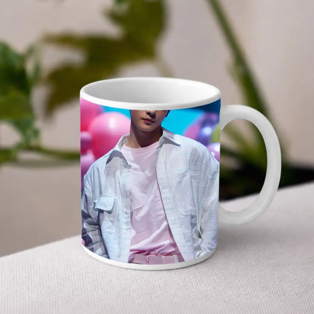 Young Korean Man Pastel Balloon Studio Background – Mugs