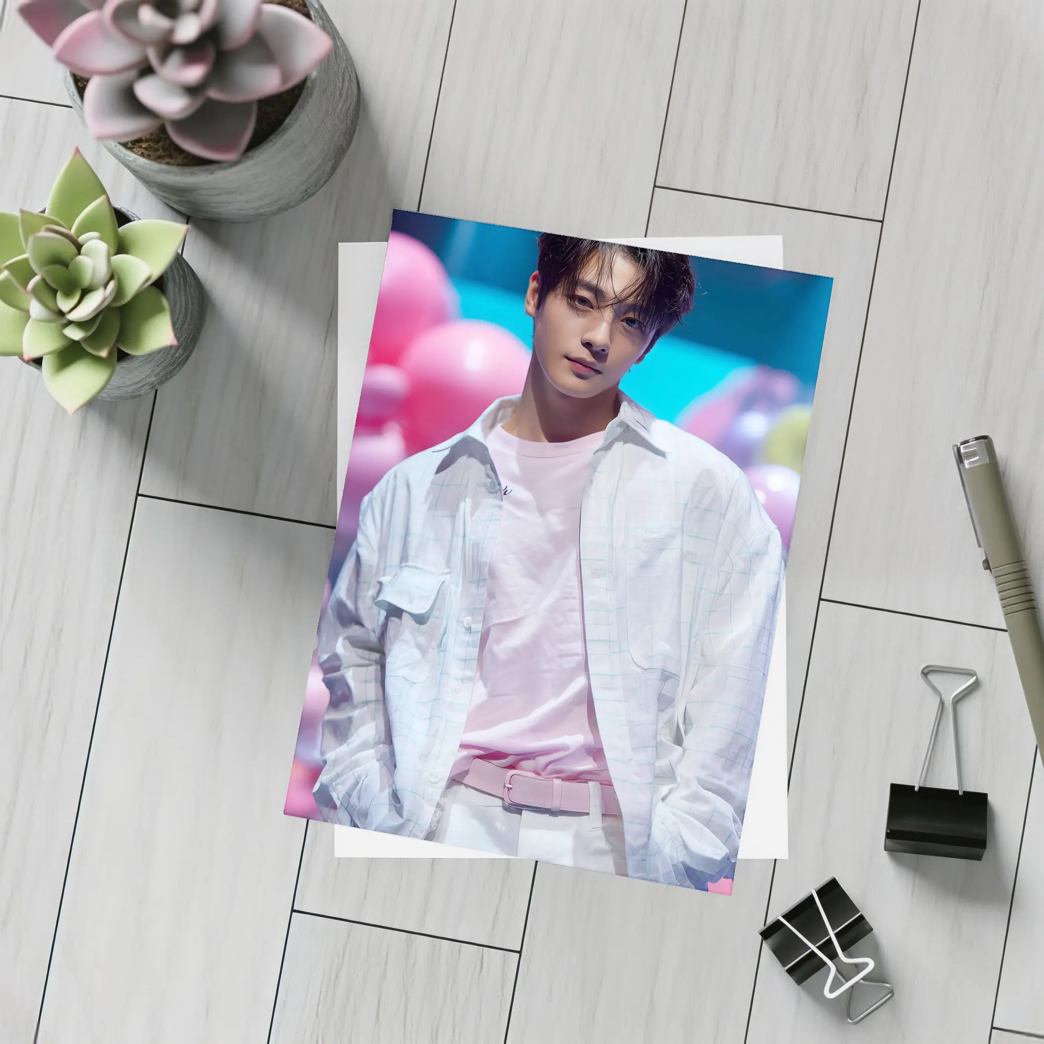 Young Korean Man Pastel Balloon Studio Background – Postcards