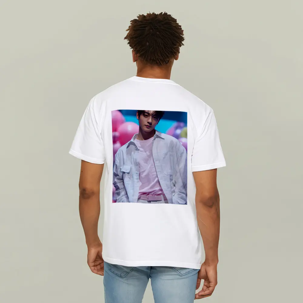Young Korean Man Pastel Balloon Studio Background – T-Shirts