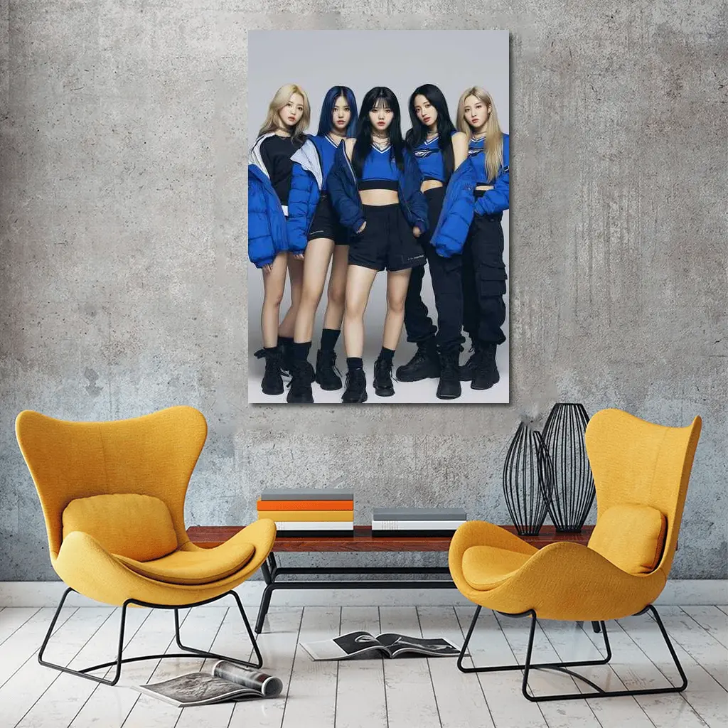 K-Pop Girl Group Blue Outfits White Background – Wall Art