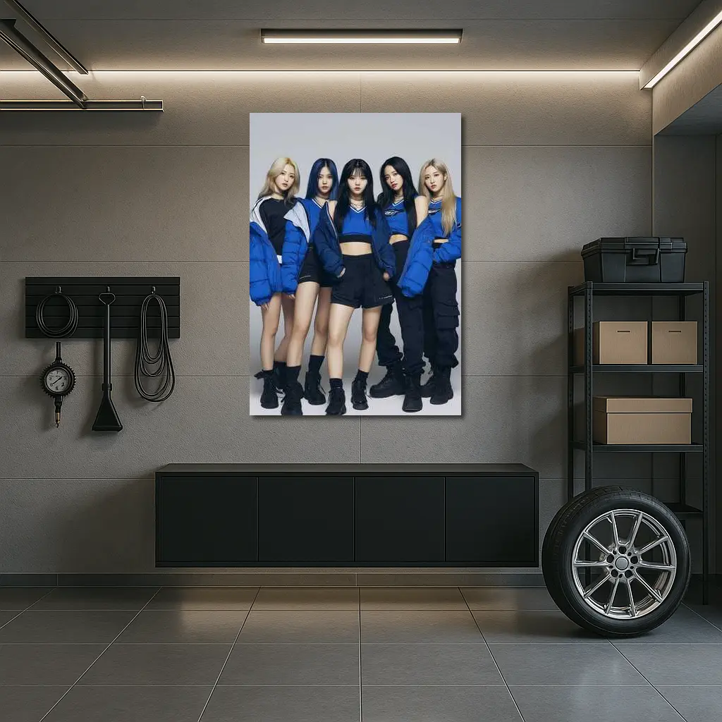 K-Pop Girl Group Blue Outfits White Background – Wall Art