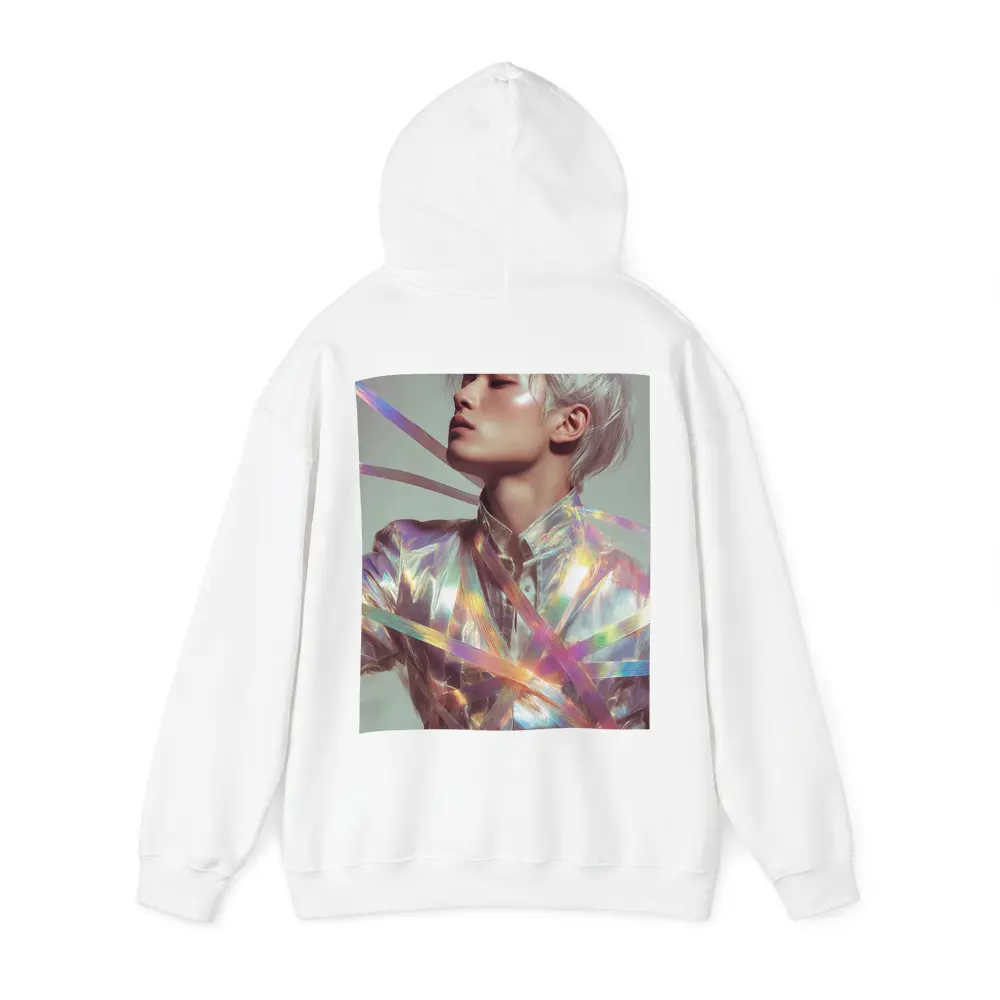 Young Man Holographic Ribbons Iridescent Fashion Portrait – Hoodies