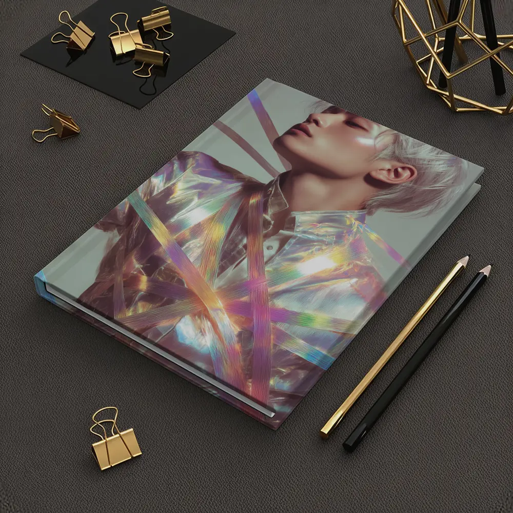 Young Man Holographic Ribbons Iridescent Fashion Portrait – Notebooks
