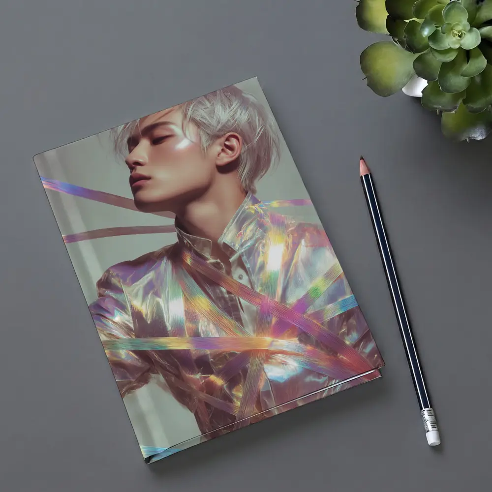 Young Man Holographic Ribbons Iridescent Fashion Portrait – Notebooks