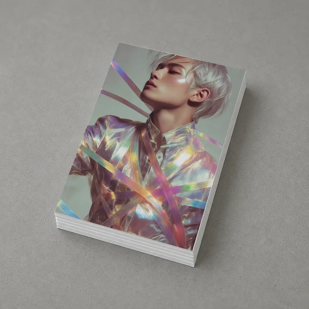 Young Man Holographic Ribbons Iridescent Fashion Portrait – Postcards