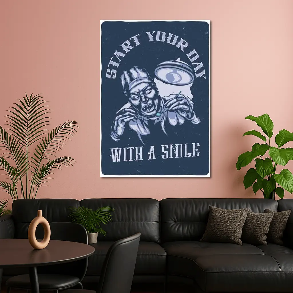 Start Your Day With A Smile Dark Illustration – Wall Art
