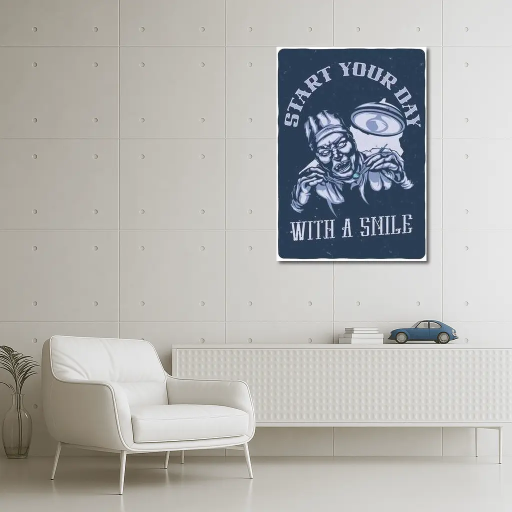 Start Your Day With A Smile Dark Illustration – Wall Art