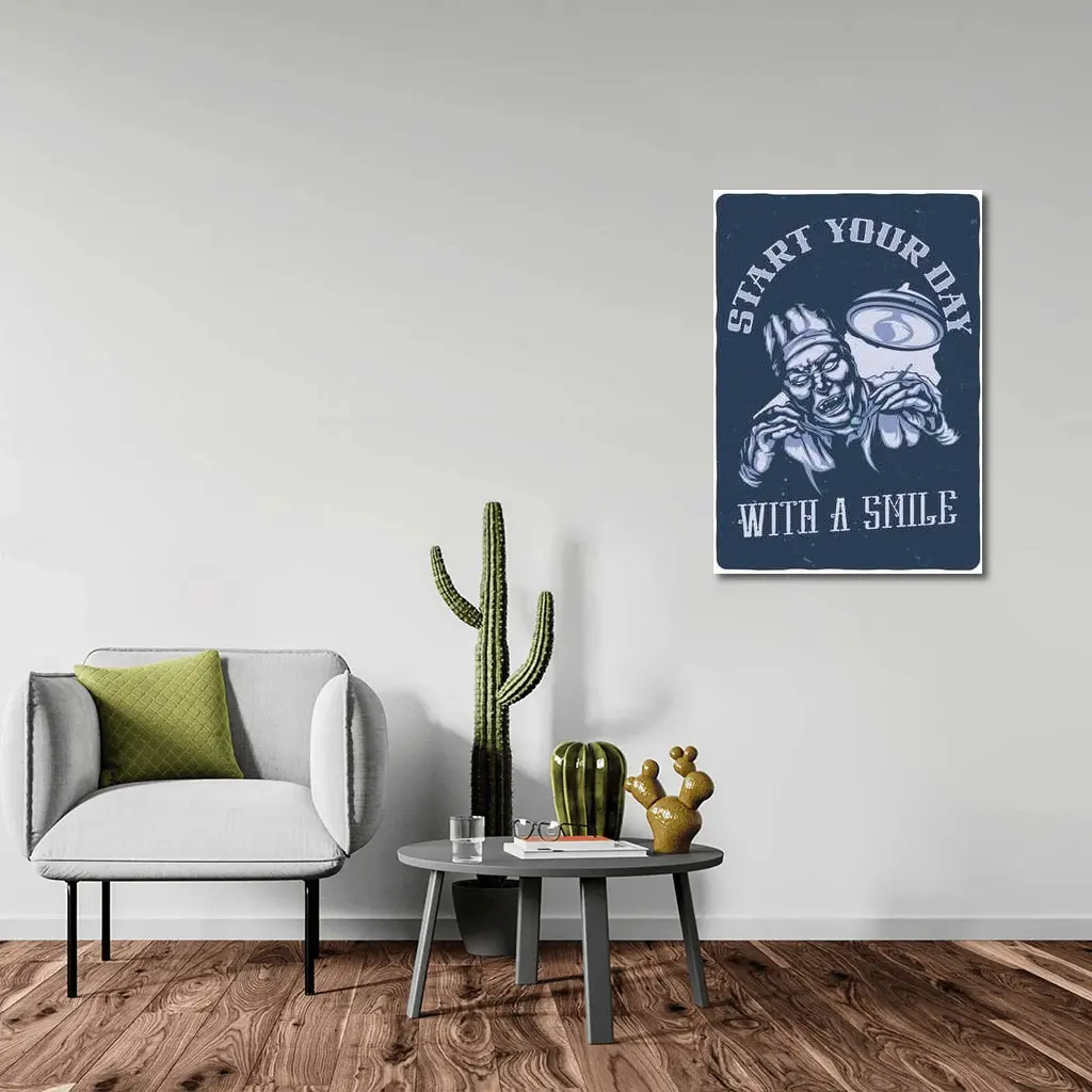 Start Your Day With A Smile Dark Illustration – Wall Art