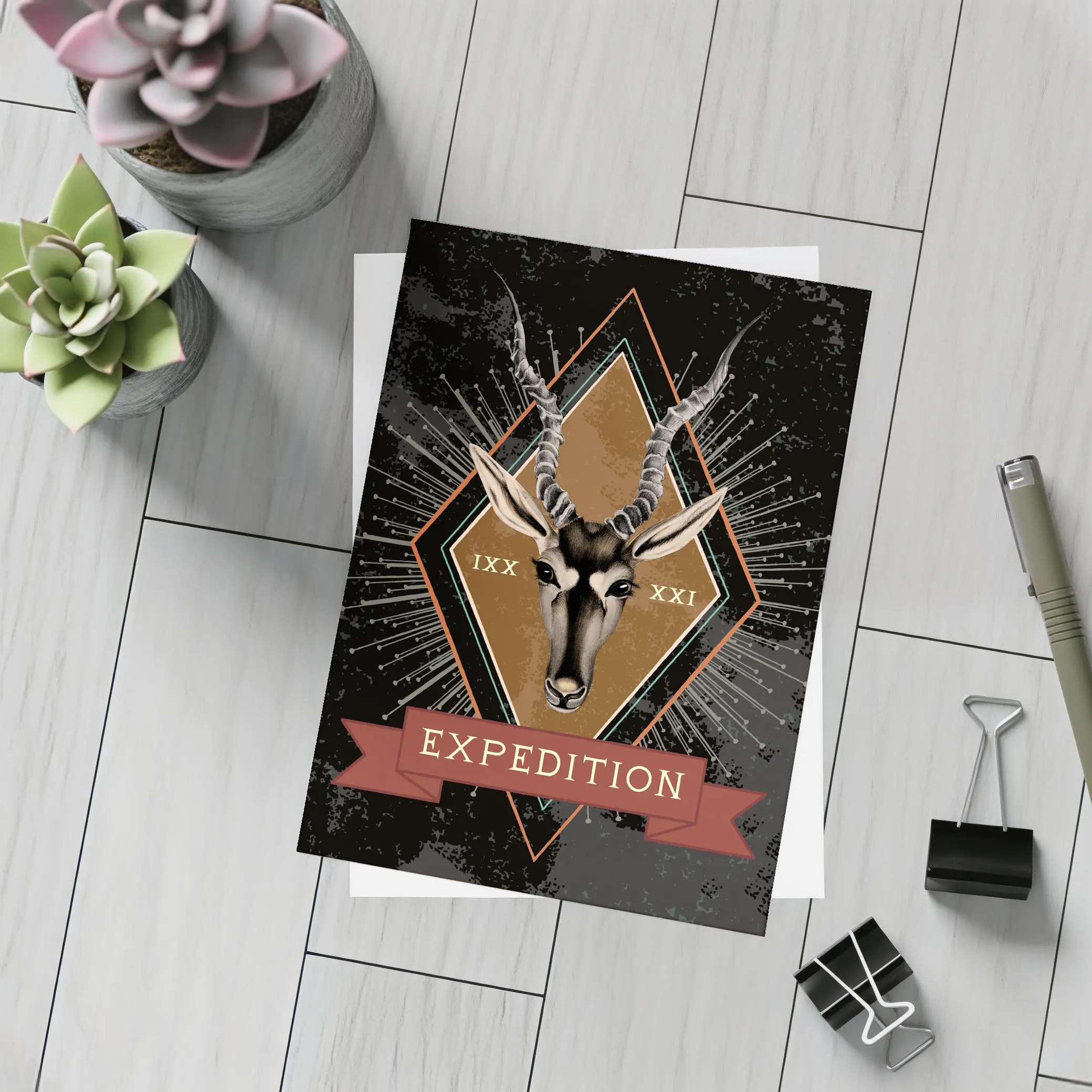 Expedition Antelope Diamond Badge Dark Background – Postcards