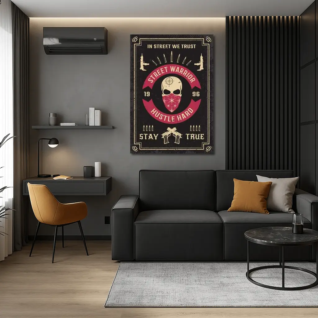 Street Warrior Skull Hustle Hard Dark Grunge – Wall Art