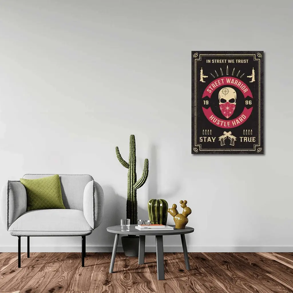 Street Warrior Skull Hustle Hard Dark Grunge – Wall Art