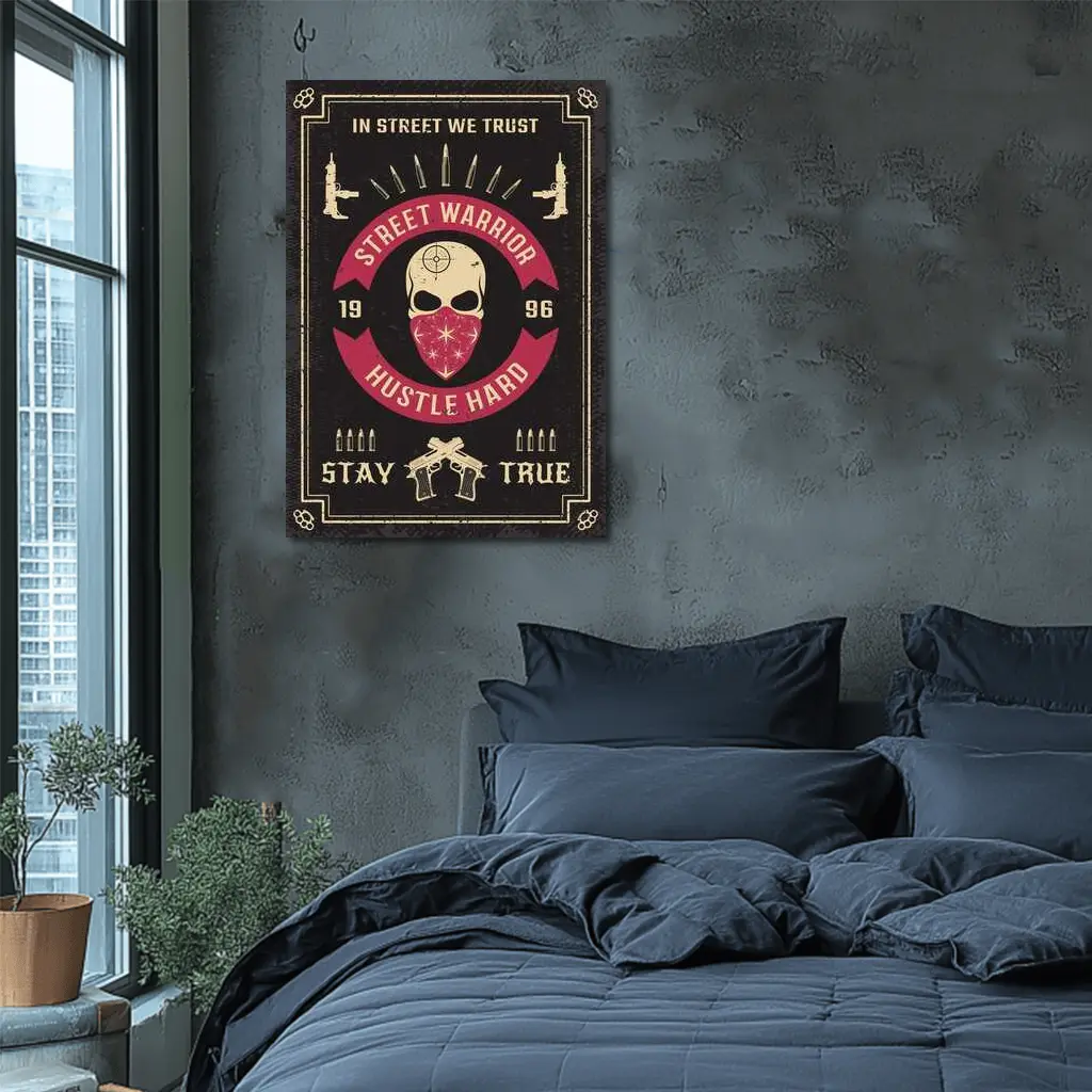 Street Warrior Skull Hustle Hard Dark Grunge – Wall Art