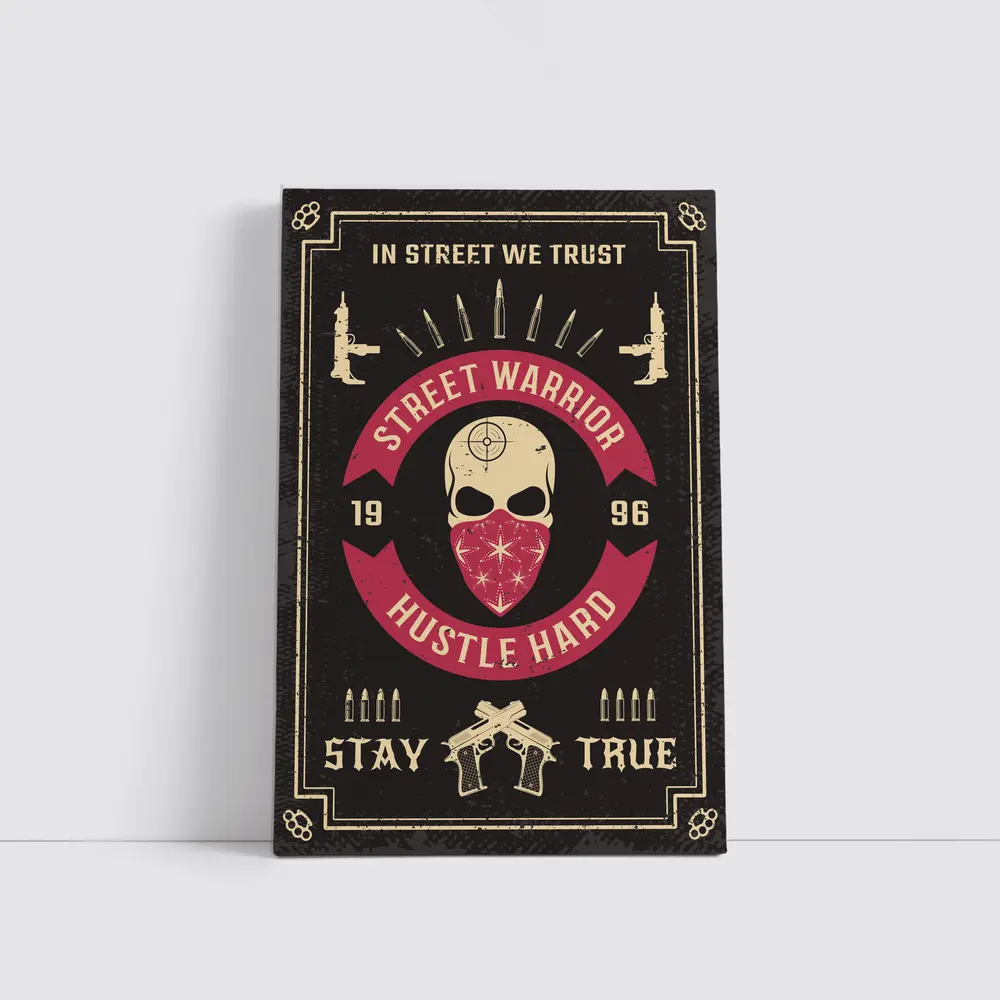Street Warrior Skull Hustle Hard Dark Grunge – Wall Art
