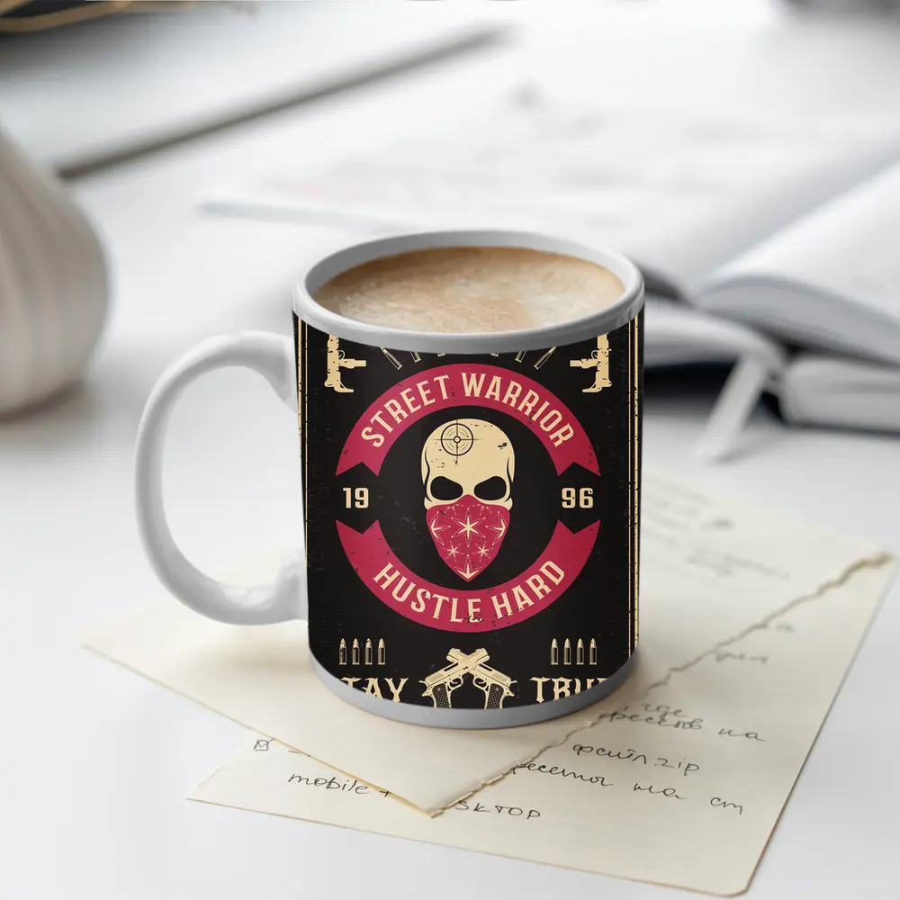 Street Warrior Skull Hustle Hard Dark Grunge – Mugs