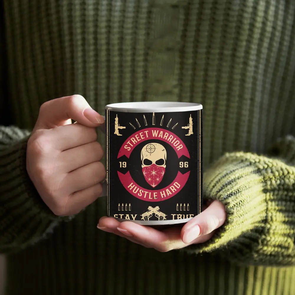 Street Warrior Skull Hustle Hard Dark Grunge – Mugs