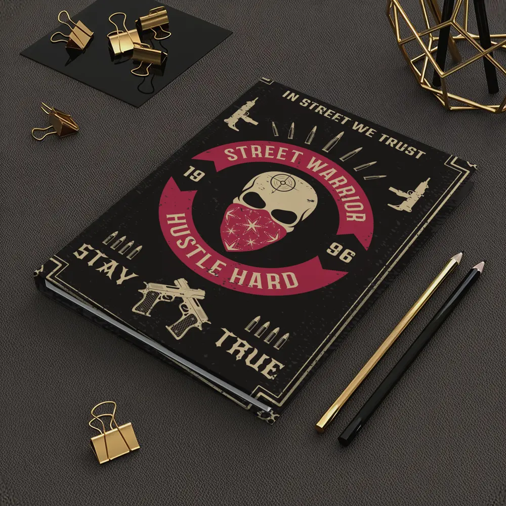 Street Warrior Skull Hustle Hard Dark Grunge – Notebooks
