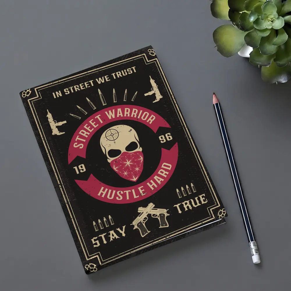 Street Warrior Skull Hustle Hard Dark Grunge – Notebooks