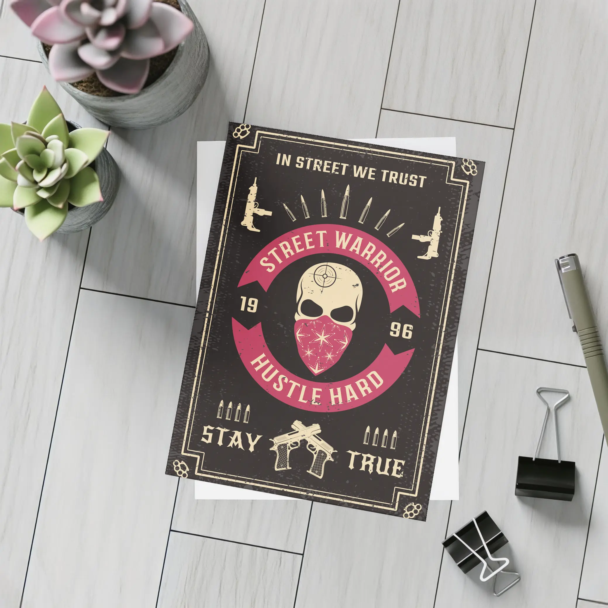 Street Warrior Skull Hustle Hard Dark Grunge – Postcards