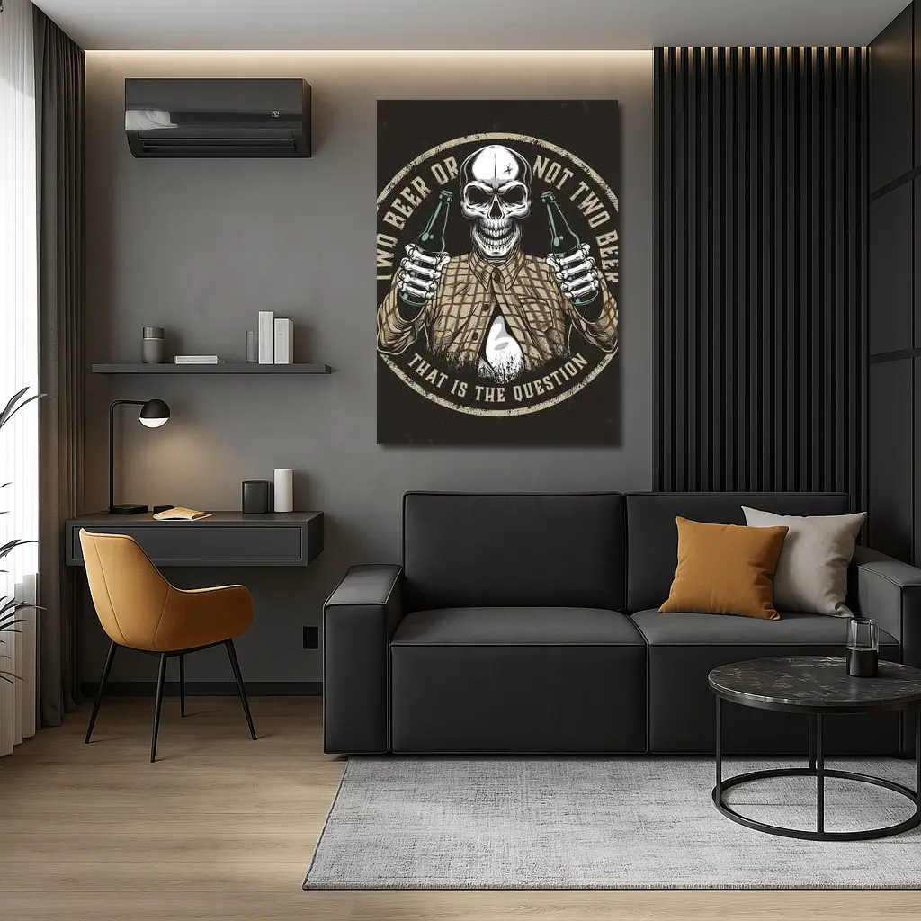 Skull Holding Beer Bottles Circular Badge – Wall Art