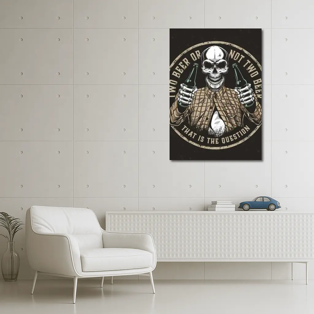 Skull Holding Beer Bottles Circular Badge – Wall Art