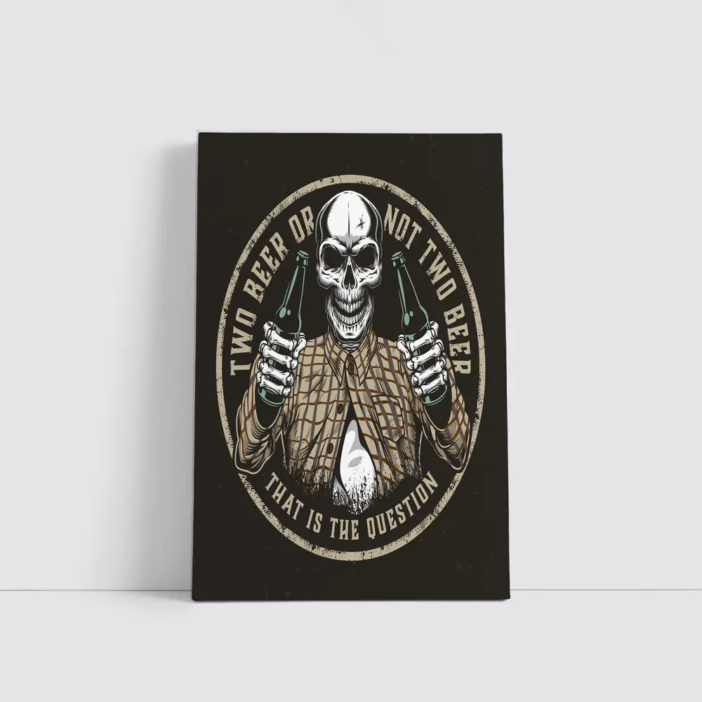 Skull Holding Beer Bottles Circular Badge – Wall Art