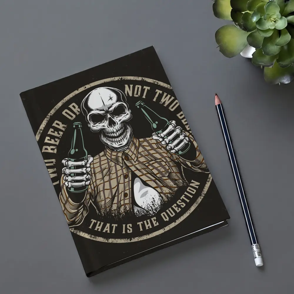 Skull Holding Beer Bottles Circular Badge – Notebooks