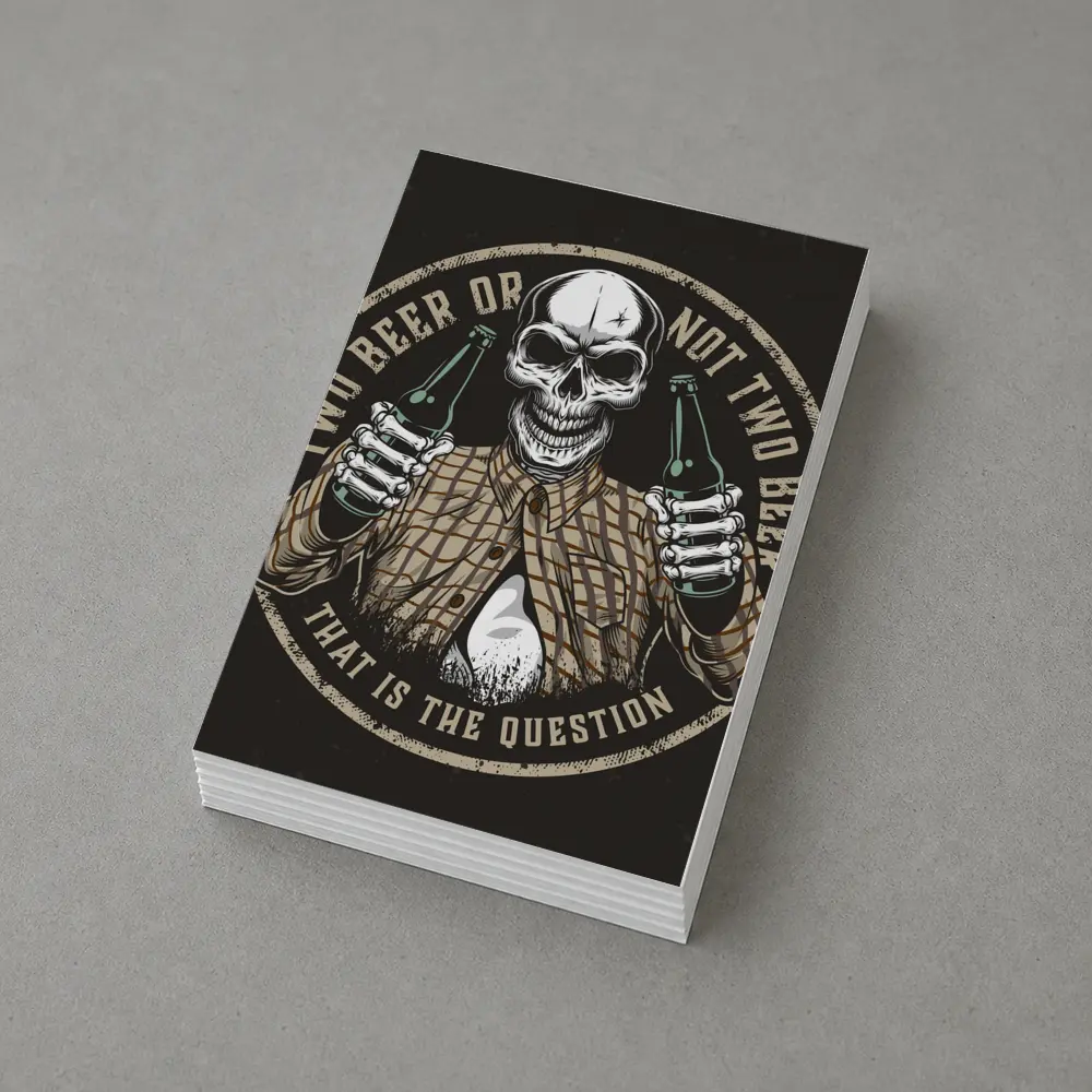 Skull Holding Beer Bottles Circular Badge – Postcards