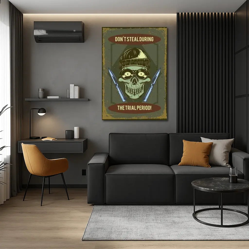 Skull Beanie Hat Retro Humor Dark Art – Wall Art