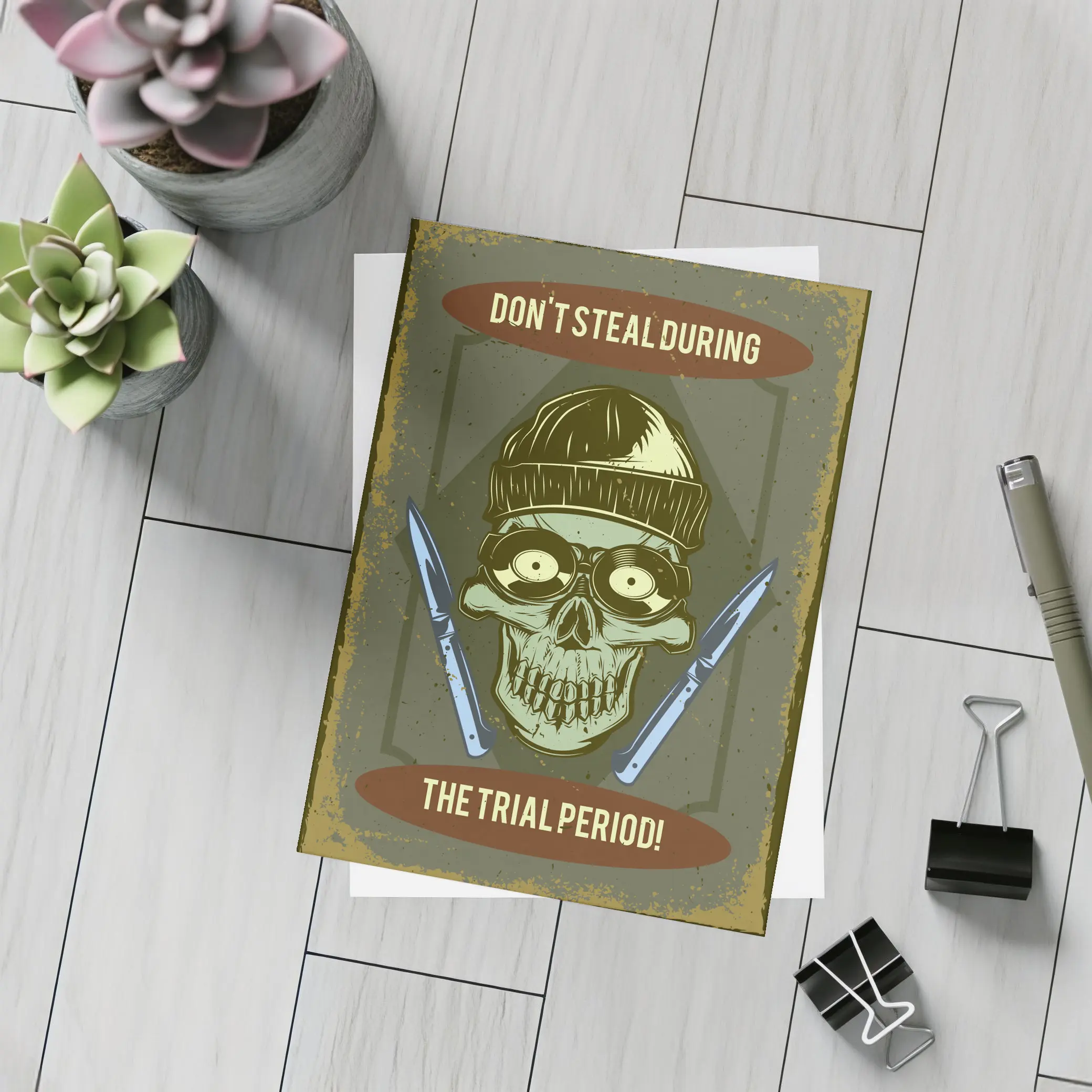 Skull Beanie Hat Retro Humor Dark Art – Postcards