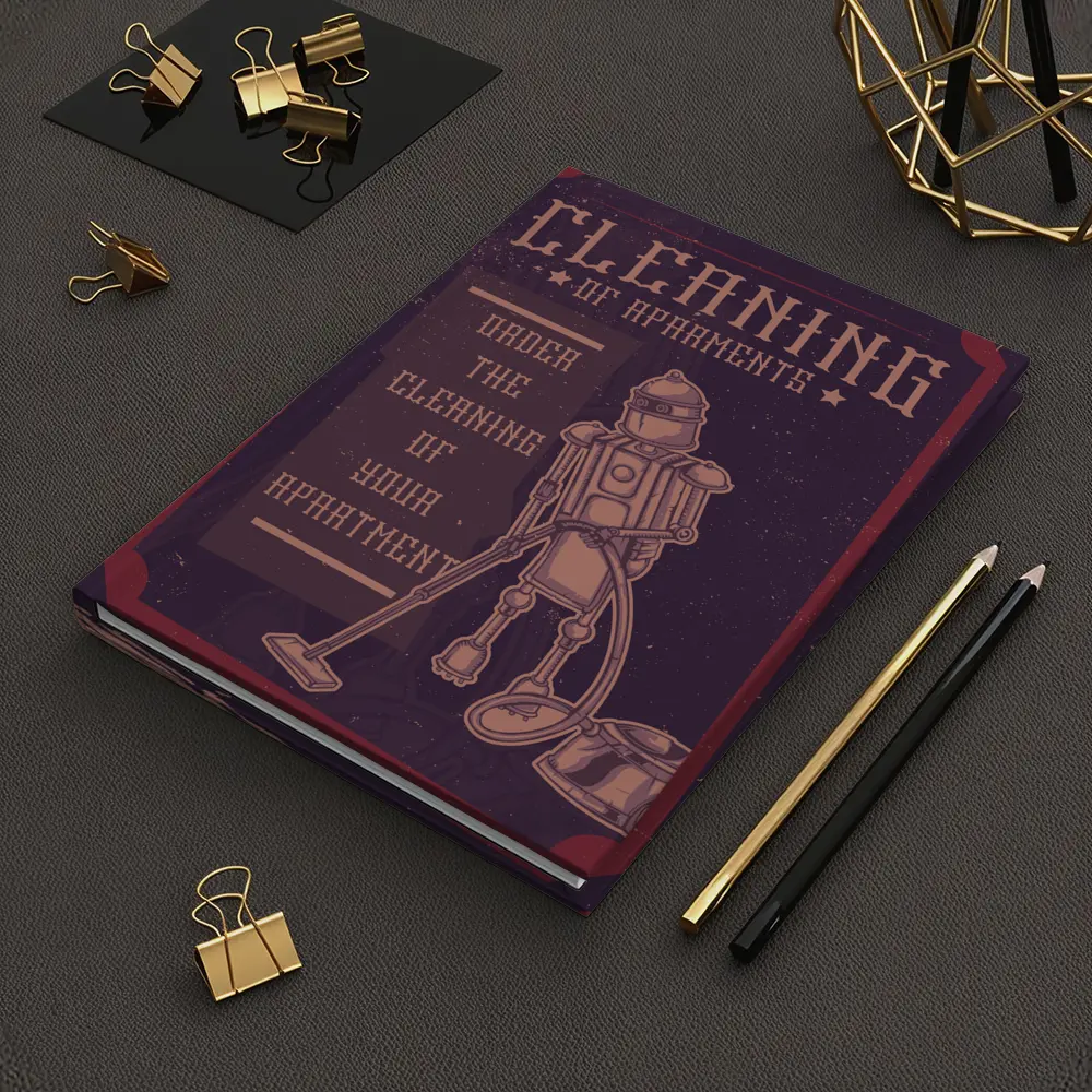 Retro Robot Vacuuming Apartment Cleaning Vintage Art – Notebooks