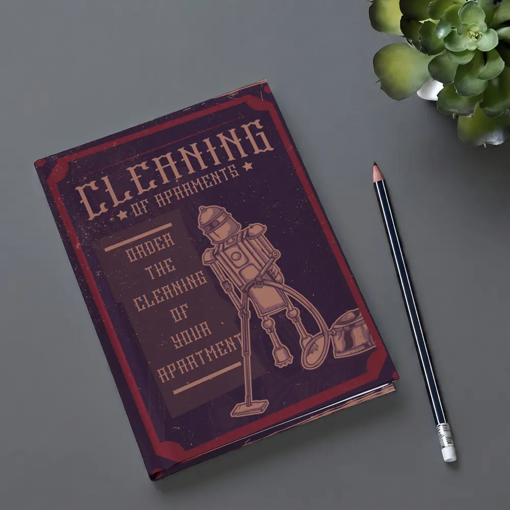 Retro Robot Vacuuming Apartment Cleaning Vintage Art – Notebooks