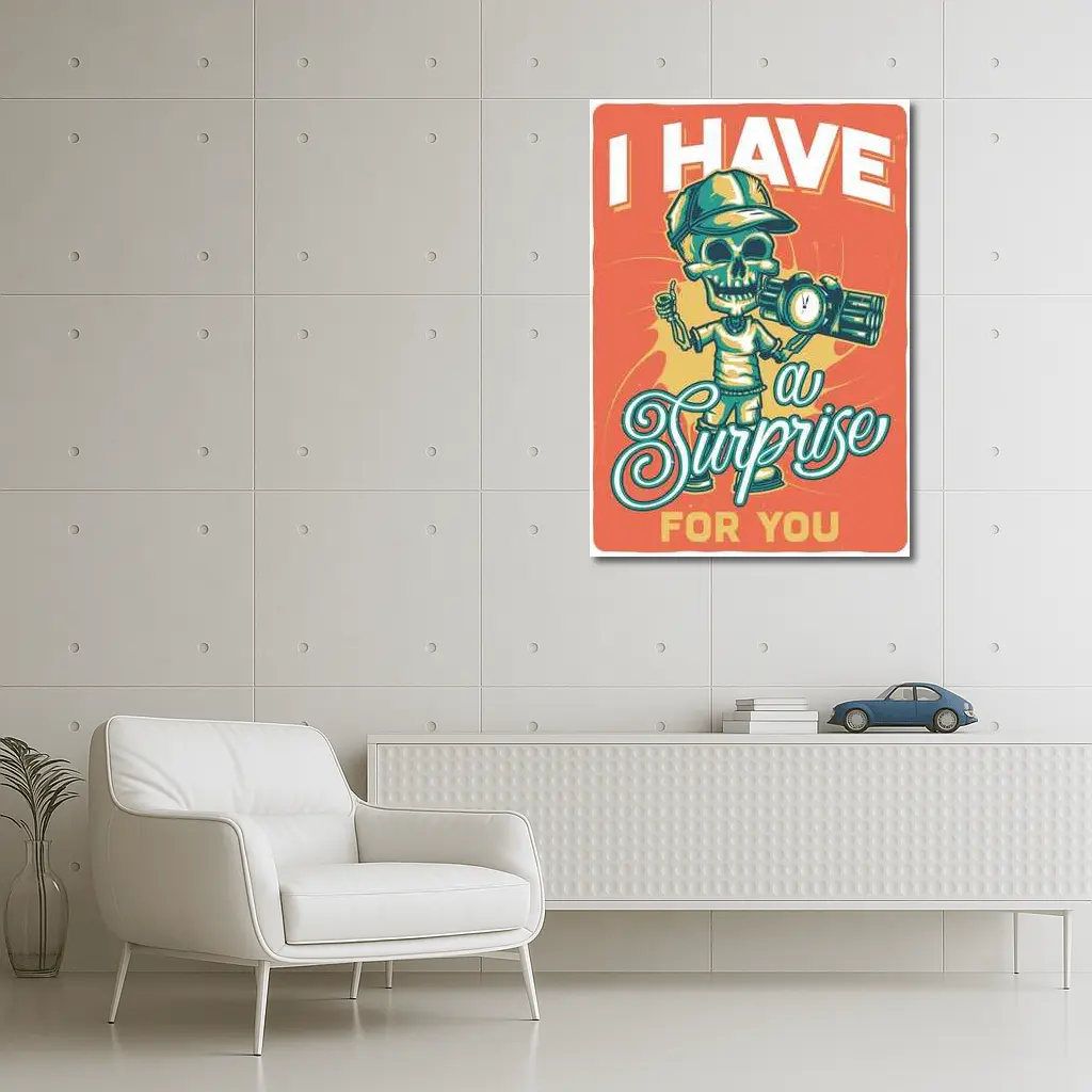 Skeleton Skull Holding Bomb Retro Grunge – Wall Art