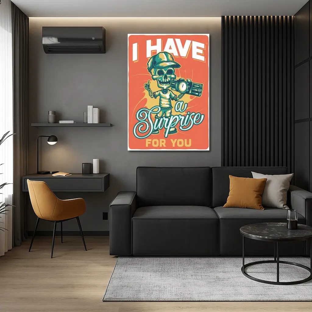 Skeleton Skull Holding Bomb Retro Grunge – Wall Art
