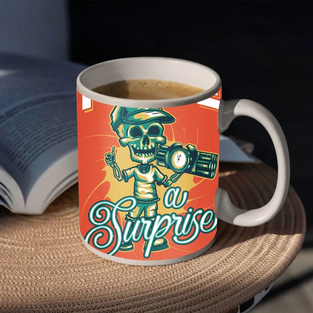Skeleton Skull Holding Bomb Retro Grunge – Mugs